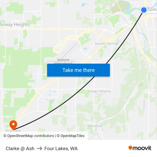 Clarke @ Ash to Four Lakes, WA map