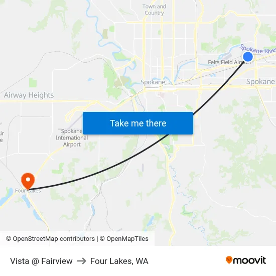 Vista @ Fairview to Four Lakes, WA map