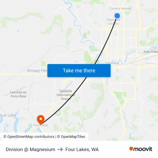 Division @ Magnesium to Four Lakes, WA map