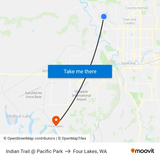 Indian Trail @ Pacific Park to Four Lakes, WA map