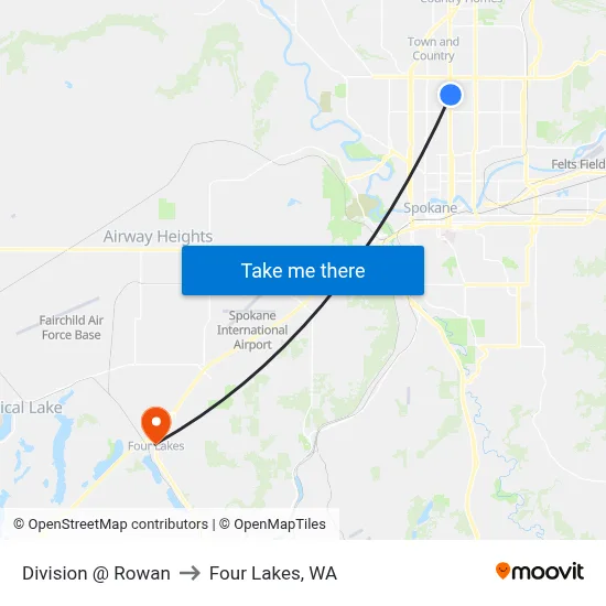 Division @ Rowan to Four Lakes, WA map