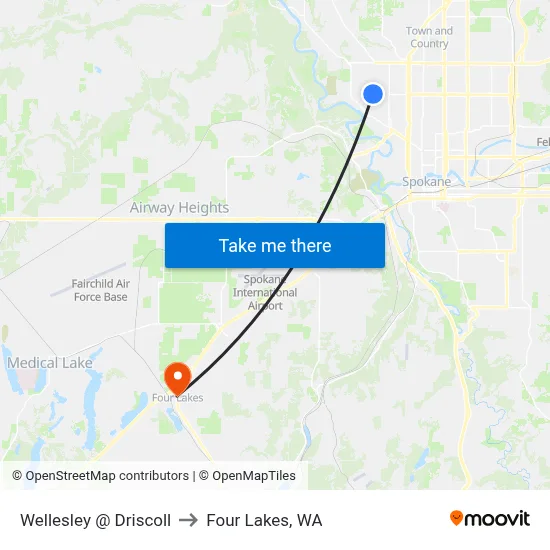 Wellesley @ Driscoll to Four Lakes, WA map