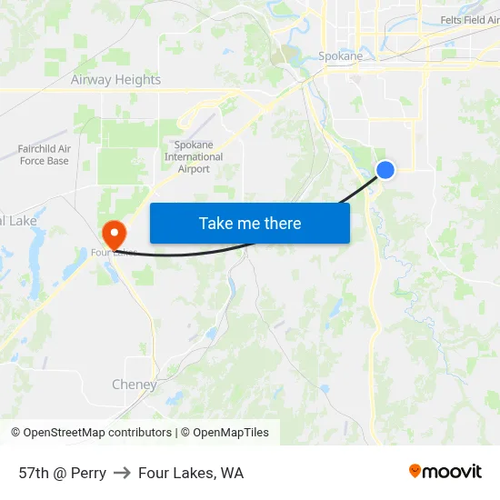 57th @ Perry to Four Lakes, WA map