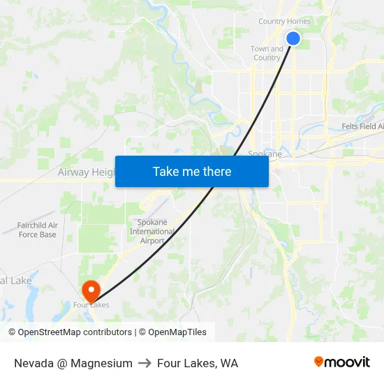 Nevada @ Magnesium to Four Lakes, WA map