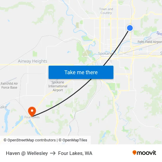 Haven @ Wellesley to Four Lakes, WA map