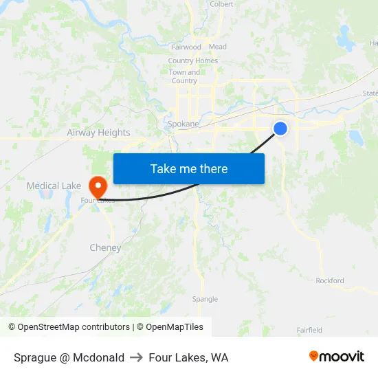 Sprague @ Mcdonald to Four Lakes, WA map