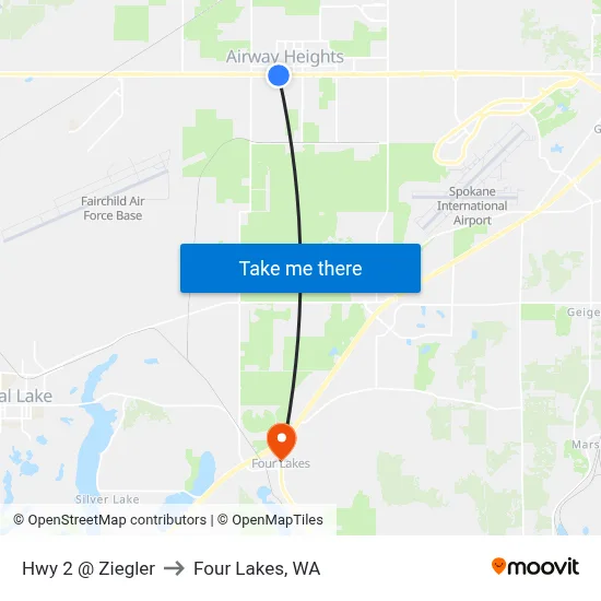 Hwy 2 @ Ziegler to Four Lakes, WA map