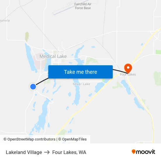 Lakeland Village to Four Lakes, WA map