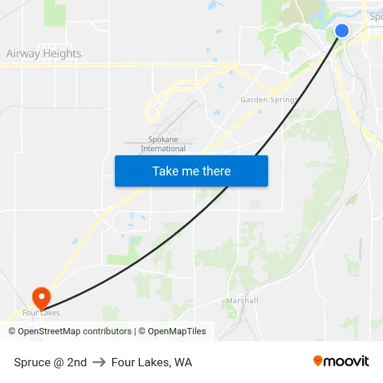 Spruce @ 2nd to Four Lakes, WA map