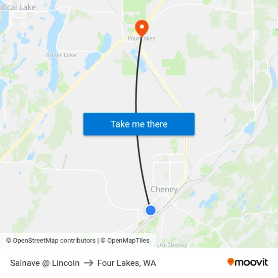 Salnave @ Lincoln to Four Lakes, WA map