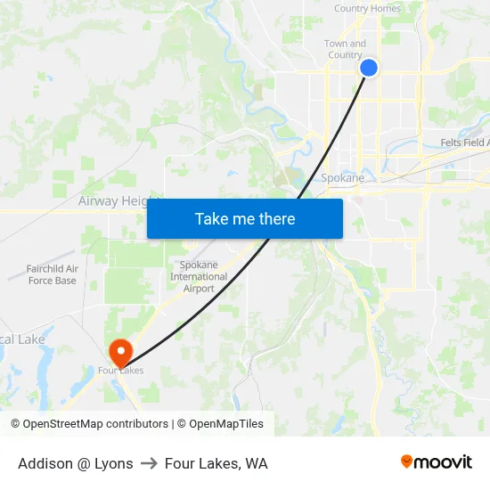 Addison @ Lyons to Four Lakes, WA map