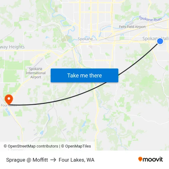 Sprague @ Moffitt to Four Lakes, WA map