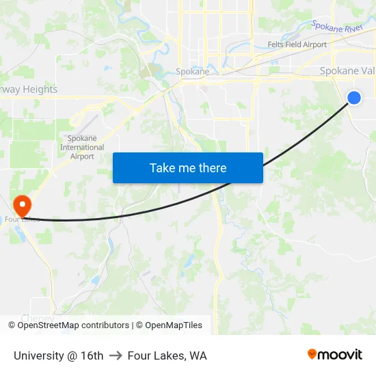 University @ 16th to Four Lakes, WA map
