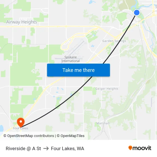 Riverside @ A St to Four Lakes, WA map