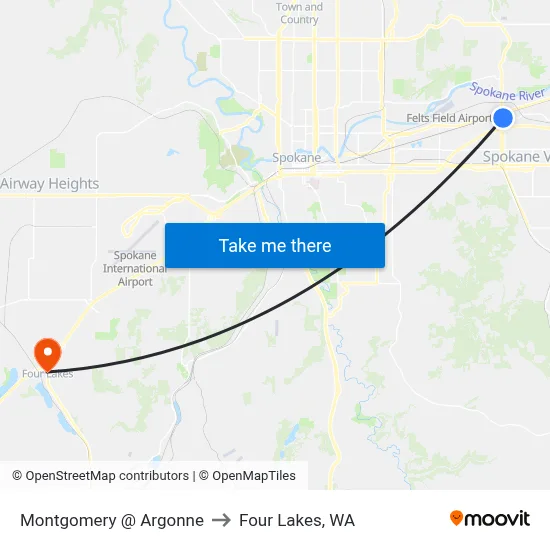 Montgomery @ Argonne to Four Lakes, WA map