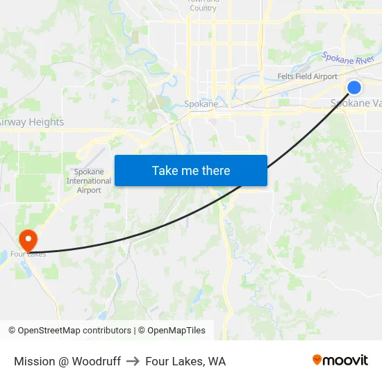 Mission @ Woodruff to Four Lakes, WA map