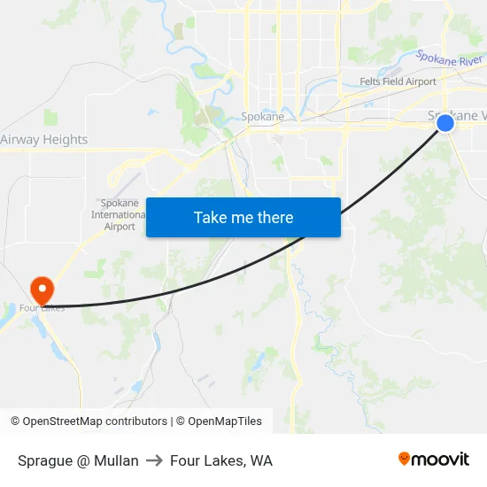 Sprague @ Mullan to Four Lakes, WA map