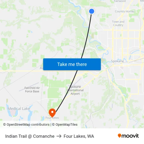Indian Trail @ Comanche to Four Lakes, WA map
