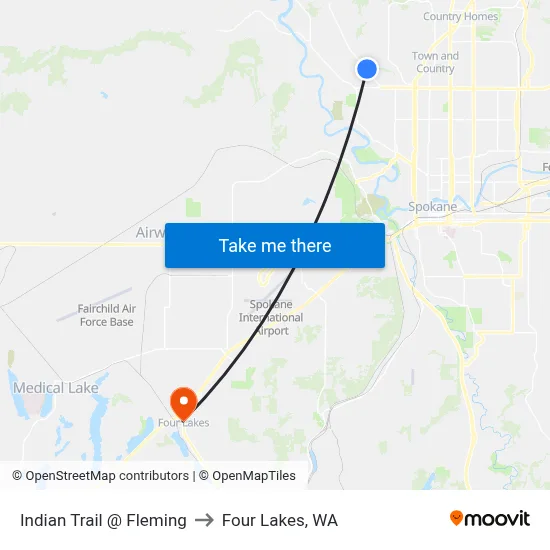 Indian Trail @ Fleming to Four Lakes, WA map