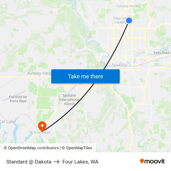 Standard @ Dakota to Four Lakes, WA map