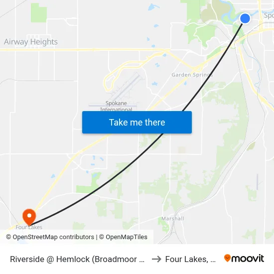 Riverside @ Hemlock (Broadmoor Apt) to Four Lakes, WA map