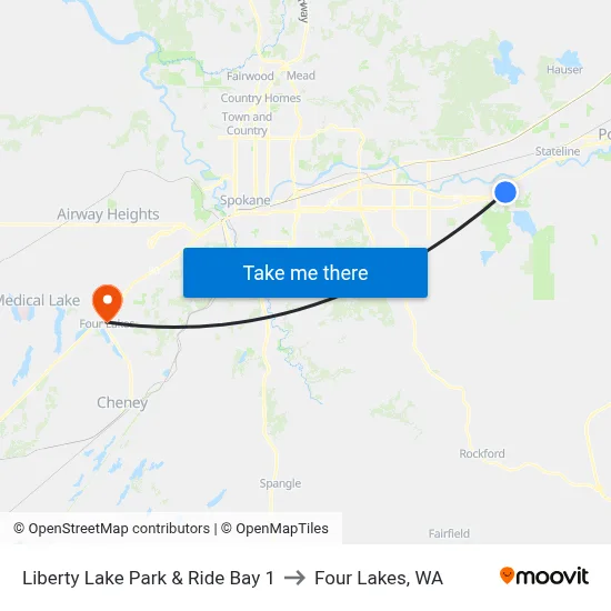 Liberty Lake Park & Ride Bay 1 to Four Lakes, WA map