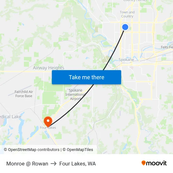 Monroe @ Rowan to Four Lakes, WA map