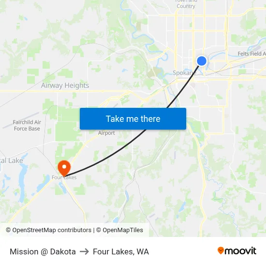 Mission @ Dakota to Four Lakes, WA map