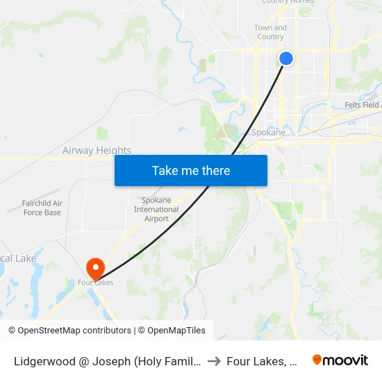 Lidgerwood @ Joseph (Holy Family) to Four Lakes, WA map