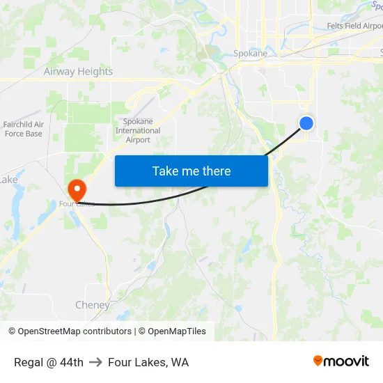 Regal @ 44th to Four Lakes, WA map