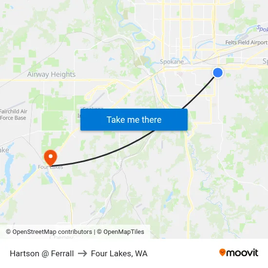 Hartson @ Ferrall to Four Lakes, WA map