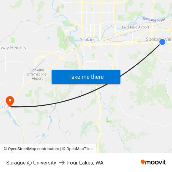 Sprague @ University to Four Lakes, WA map