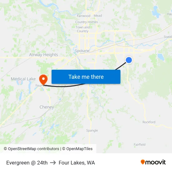 Evergreen @ 24th to Four Lakes, WA map