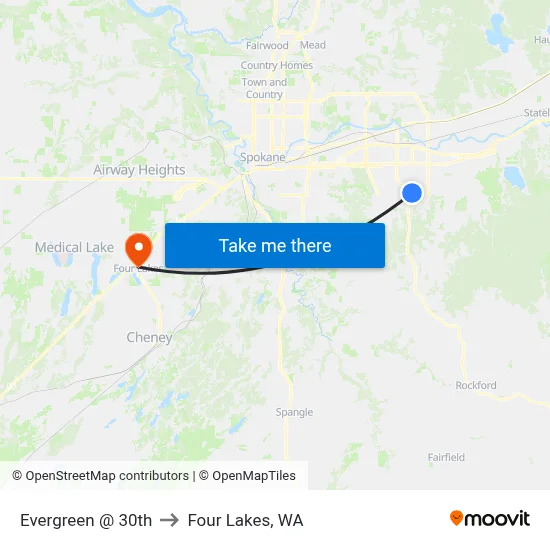 Evergreen @ 30th to Four Lakes, WA map