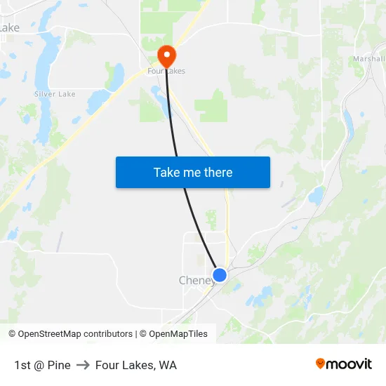 1st @ Pine to Four Lakes, WA map