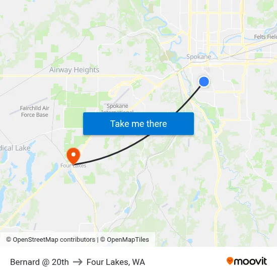 Bernard @ 20th to Four Lakes, WA map