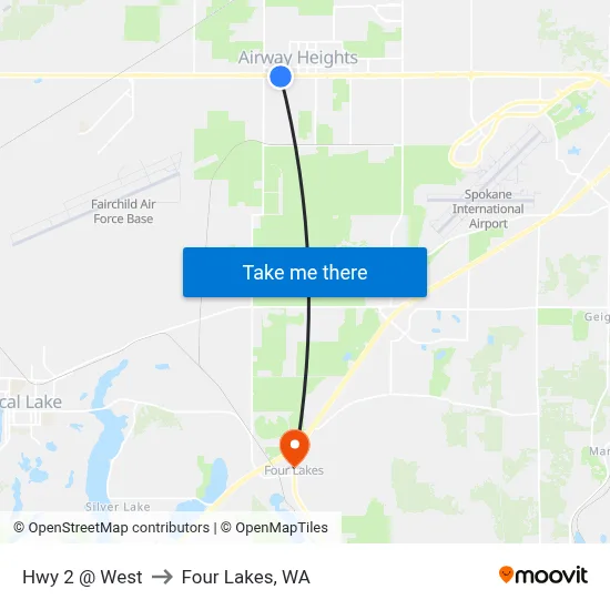 Hwy 2 @ West to Four Lakes, WA map