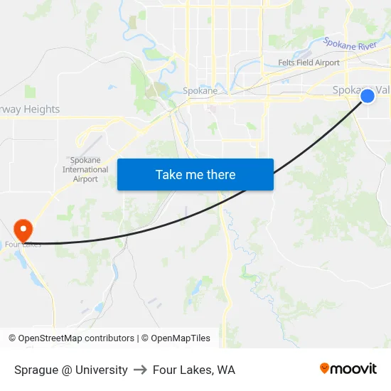 Sprague @ University to Four Lakes, WA map