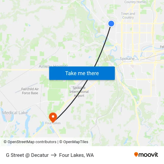 G Street @ Decatur to Four Lakes, WA map