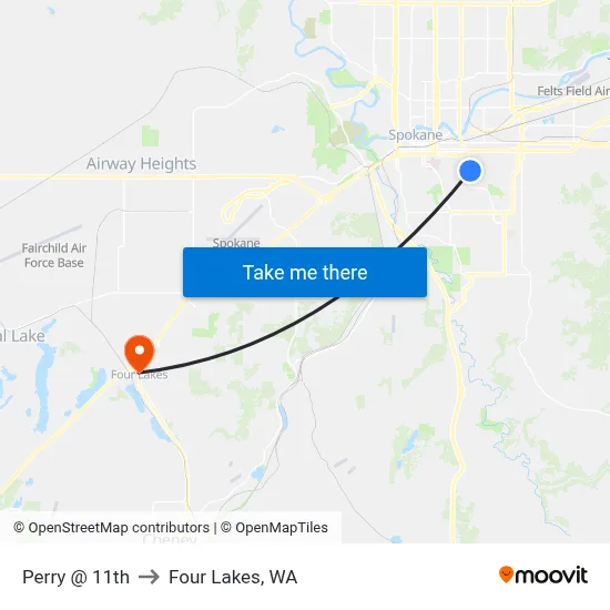 Perry @ 11th to Four Lakes, WA map