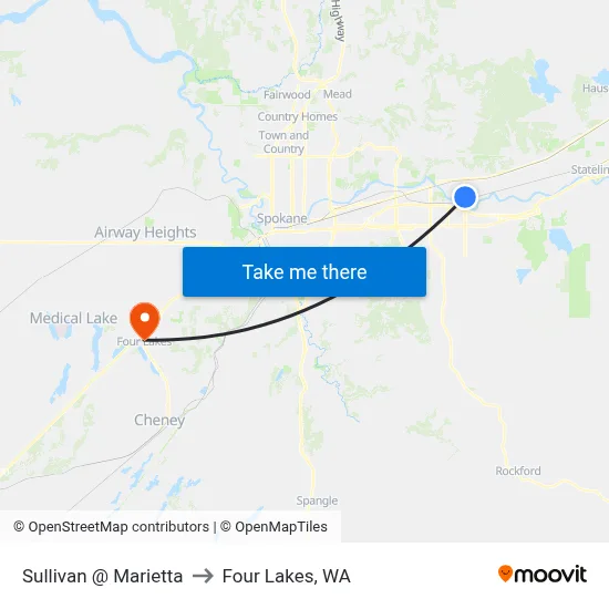Sullivan @ Marietta to Four Lakes, WA map