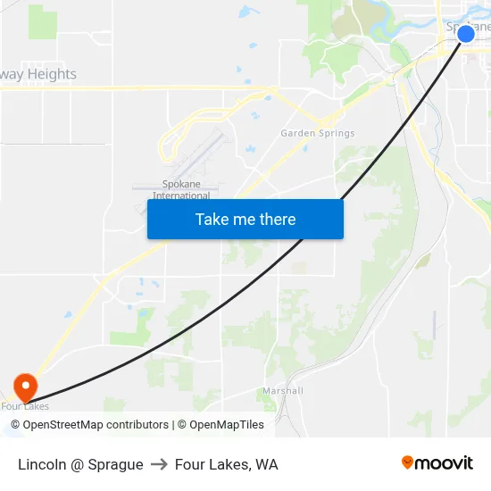 Lincoln @ Sprague to Four Lakes, WA map