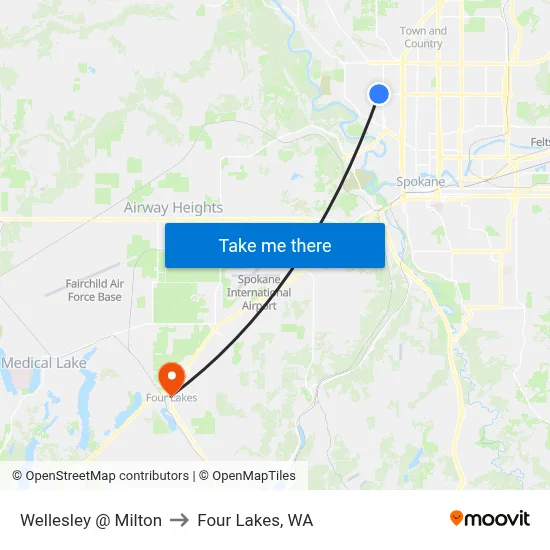 Wellesley @ Milton to Four Lakes, WA map
