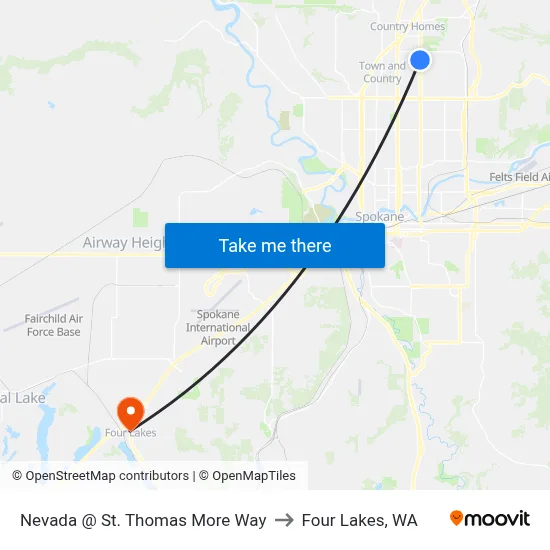 Nevada @ St. Thomas More Way to Four Lakes, WA map