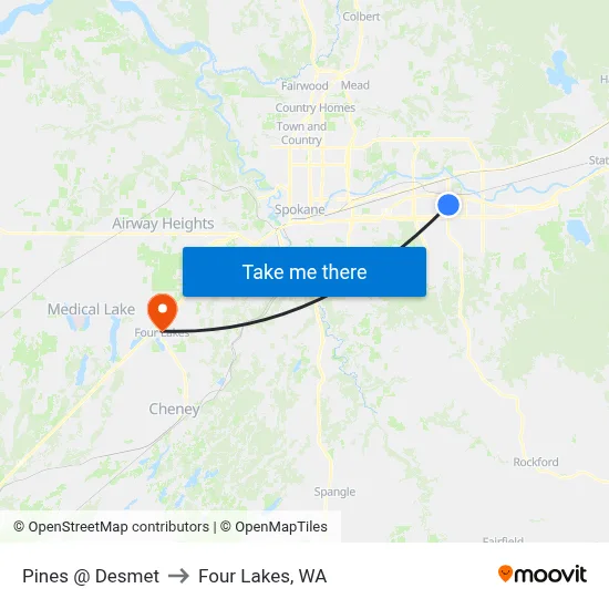 Pines @ Desmet to Four Lakes, WA map