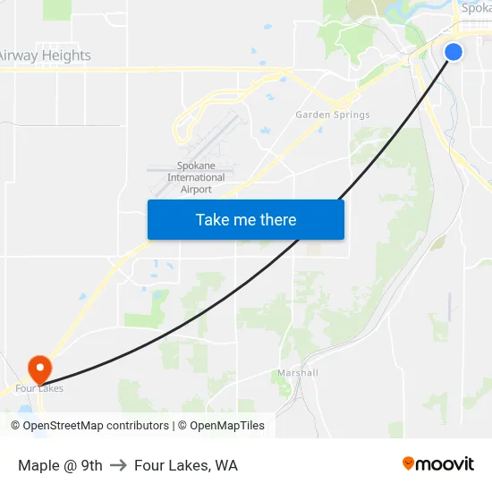 Maple @ 9th to Four Lakes, WA map