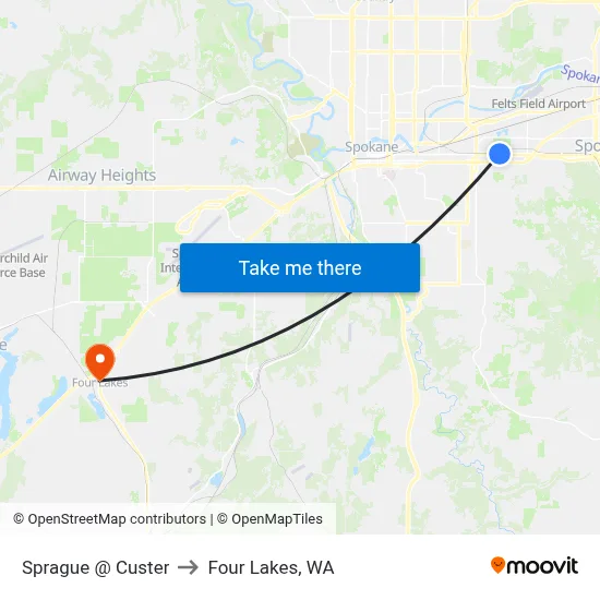 Sprague @ Custer to Four Lakes, WA map