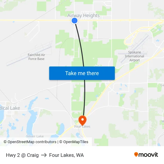 Hwy 2 @ Craig to Four Lakes, WA map