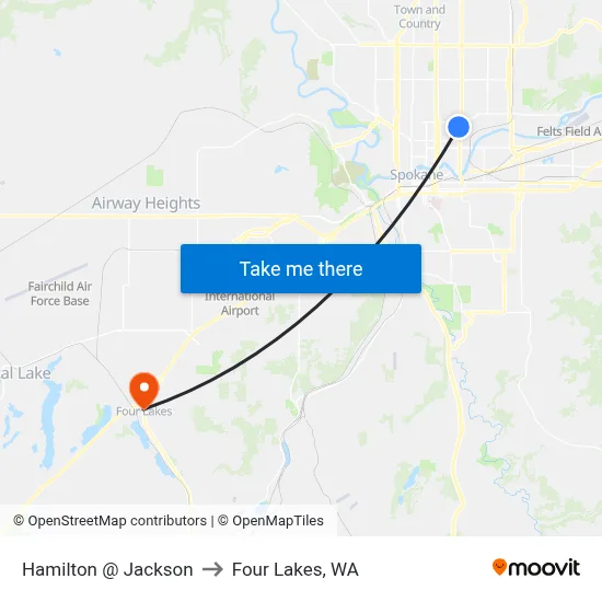 Hamilton @ Jackson to Four Lakes, WA map