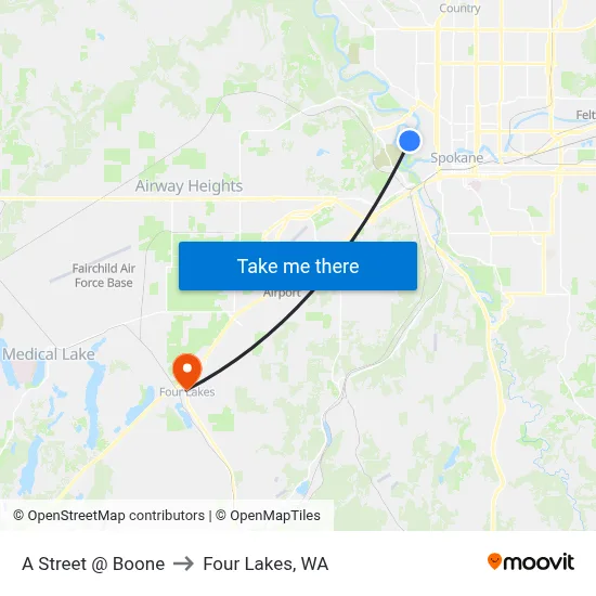 A Street @ Boone to Four Lakes, WA map
